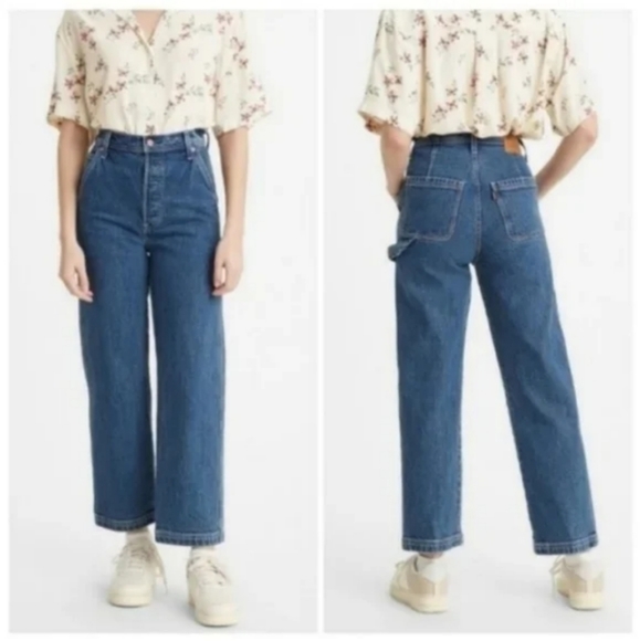 Levi's Ribcage Ankle Utility Straight Leg Jeans Nine Five Carpenter Pants - Picture 11 of 14